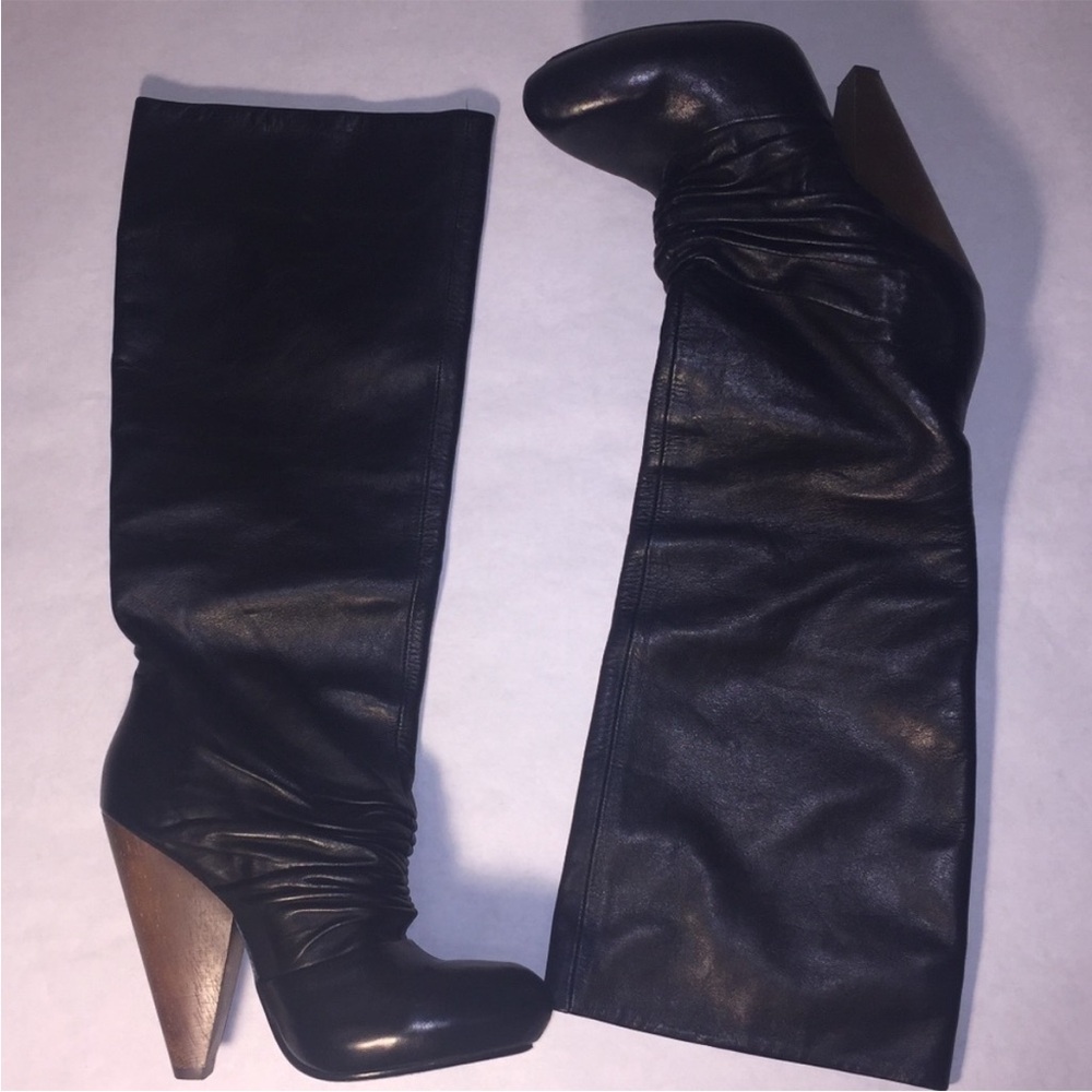 ✨ Slouch Black Leather Retro Styled Leather Boots